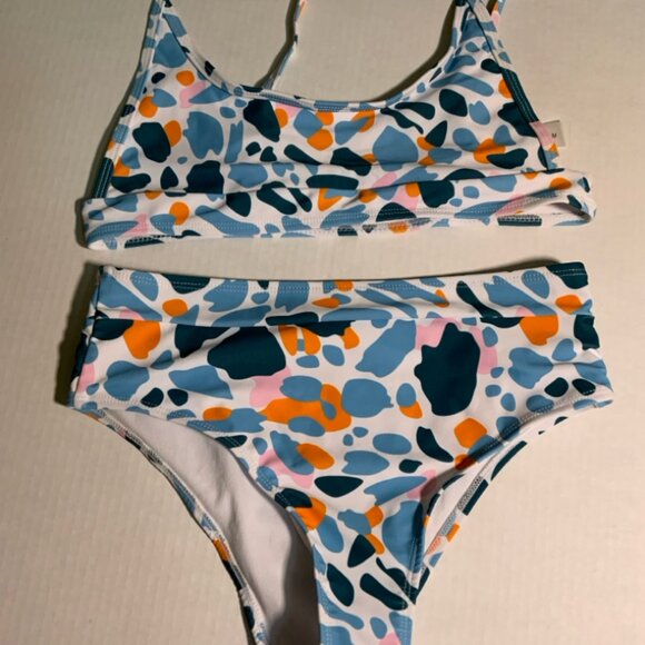Women's 3 pc Sz Med Bikini Set‎ Top, Bottom & Cover Up Scarf Blue Orange Pink(I) - Picture 3 of 6